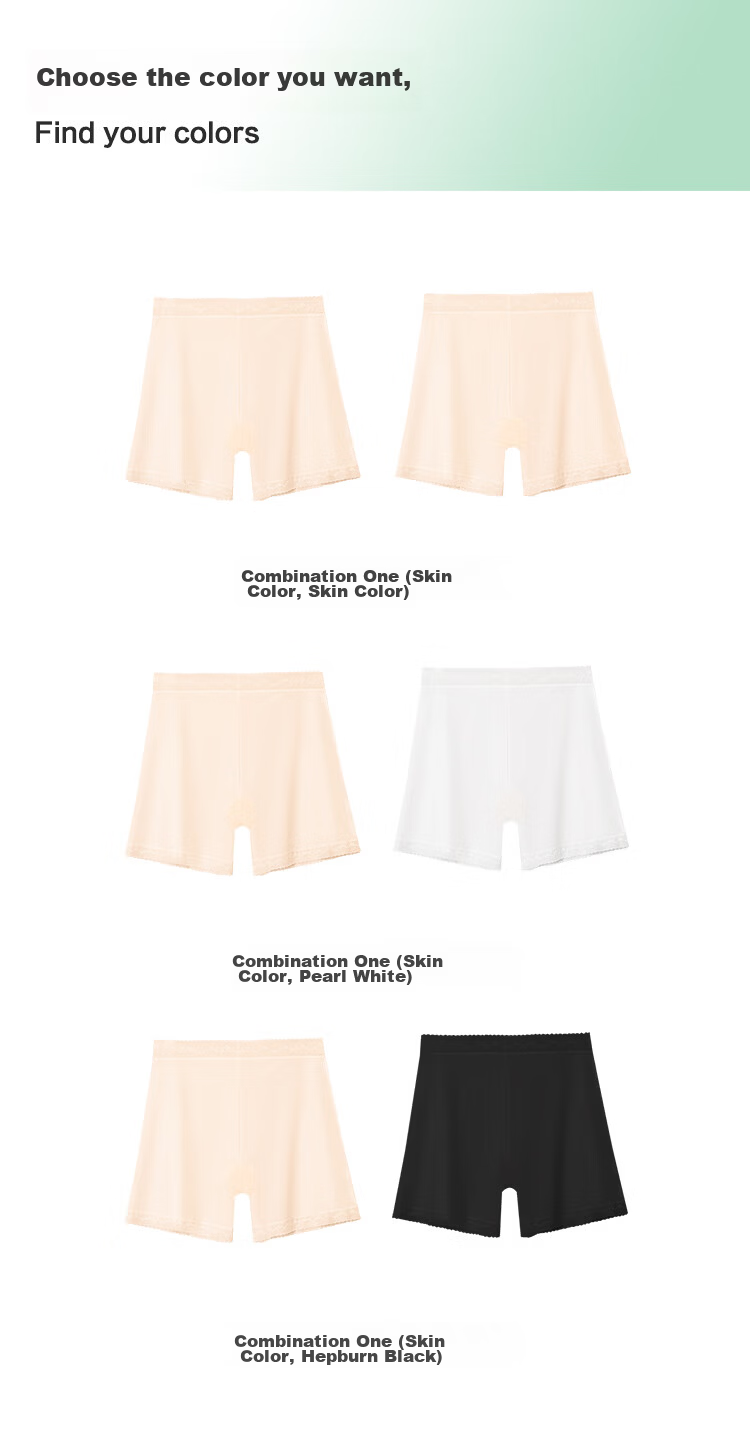 Hodo Women's Safety Shorts 10A Antibacterial Silk Gusset Naked Feel Ice Silk Breathable Anti-Exposure Lace Trim Leggings 2-Pack 12