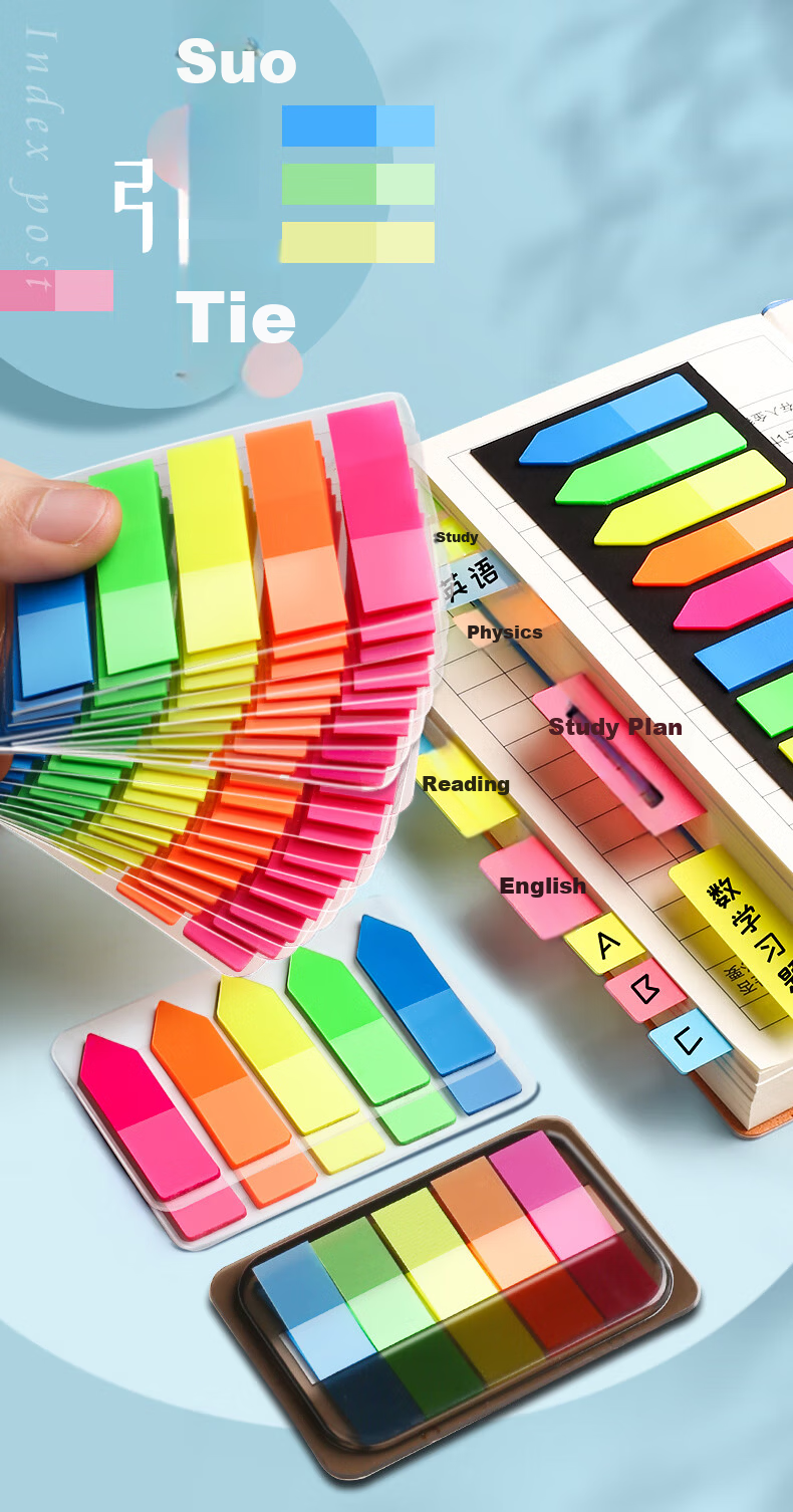 Jinzhi 1700pcs Transparent Waterproof Index Label Stickers Fluorescent Film Mark Colorful Sticky Notes Tabs Bookmarks Strong Adhesive Reusable Notes 1