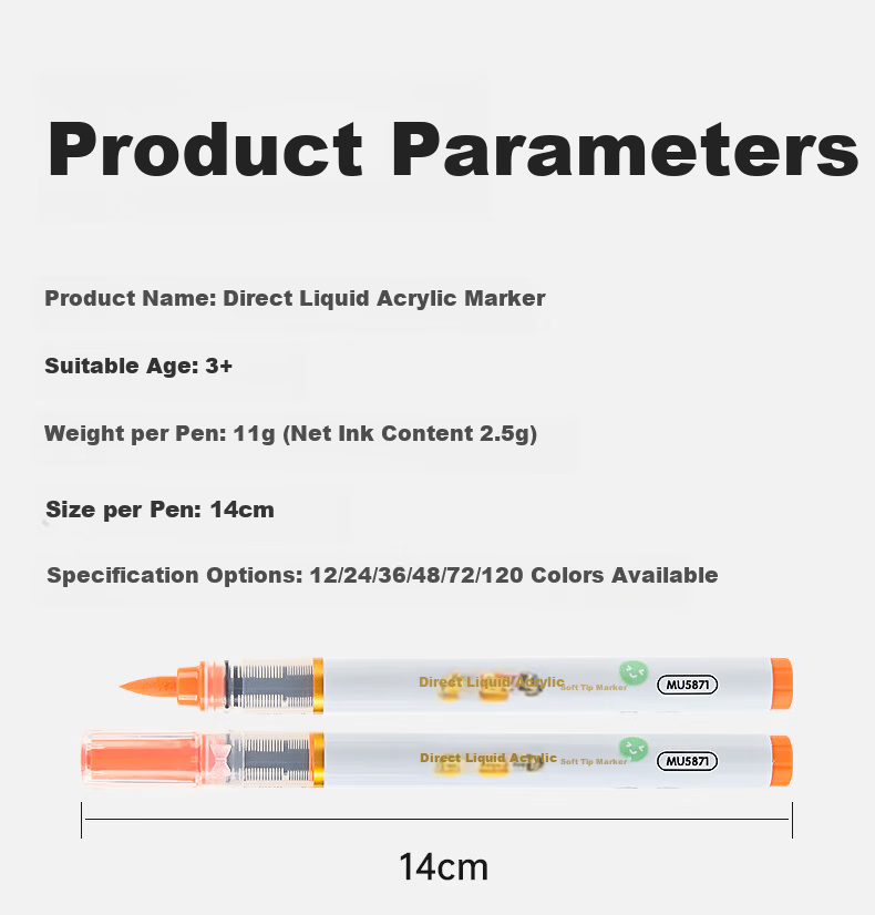 Touchcolor Direct Ink Soft Tip Acrylic Marker Smart Ink Control Triple Ink Volume Kindergarten Elementary Art Special Layerable Opaque Waterproof Fade-Resistant Watercolor Pen 72 Colors 7
