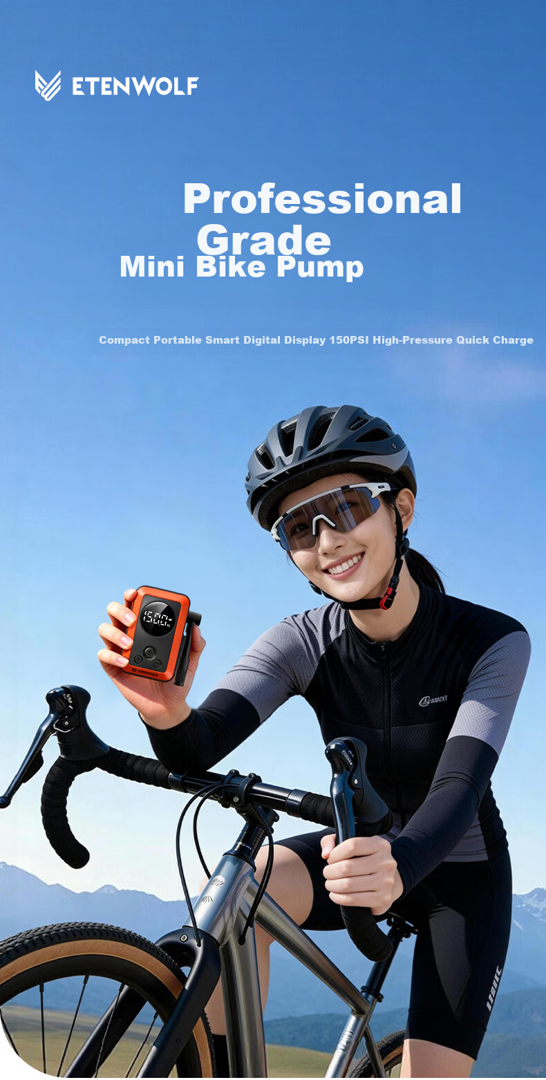 ETENWOLF S0 Road Bike Pump High-Pressure Portable Wireless Bicycle Inflator 3