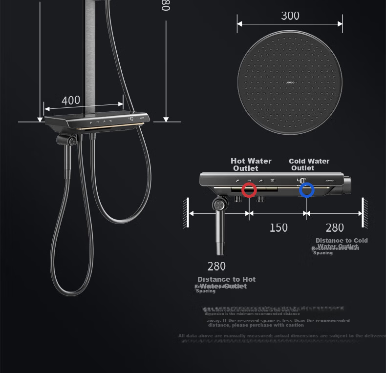 JOMOO Smart Thermostatic Digital Display Star Arc Rainfall Shower Head 26219-A74/HBS-1 37