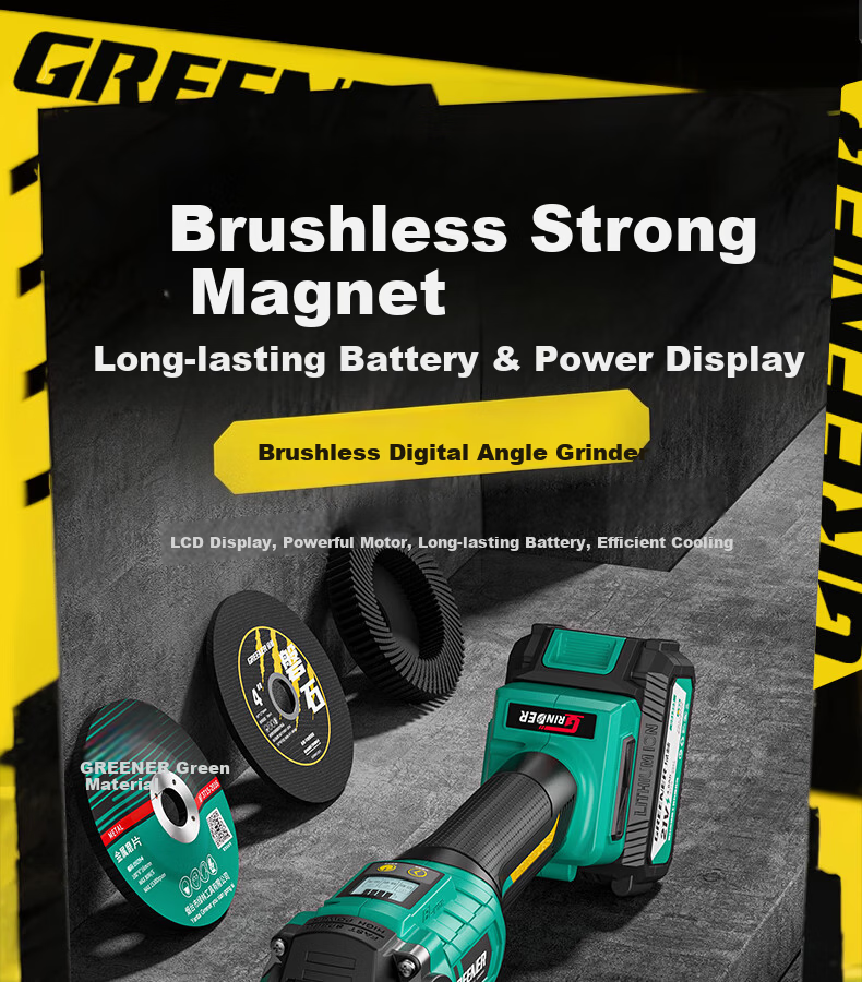 GREENER Lithium Angle Grinder Cutting Machine Household Handheld Electric Polisher Brushless Grinder Grooving Genuine Digital Display 2