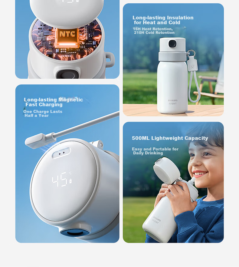AVENT Philips Fingerprint Unlock Thermos Cup Straw Water Bottle for Children Students Kindergarten Primary School JD Self-operated 4
