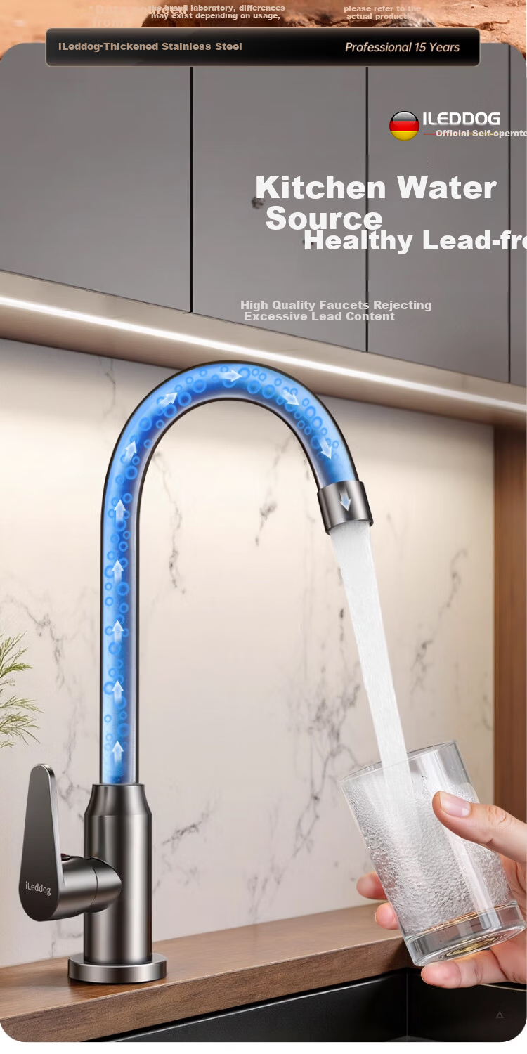 ILeddog [Germany] Kitchen Faucet Single Cold Sink Basin Swivel Pressurized Splash-Proof CFLT-DL 12