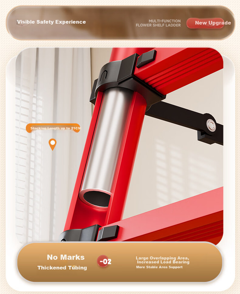 Yilinju Household Ladder Telescopic Ladder Small Lightweight A-Frame Folding Multi-Functional Staircase Engineering Ladder - S6 Red 11