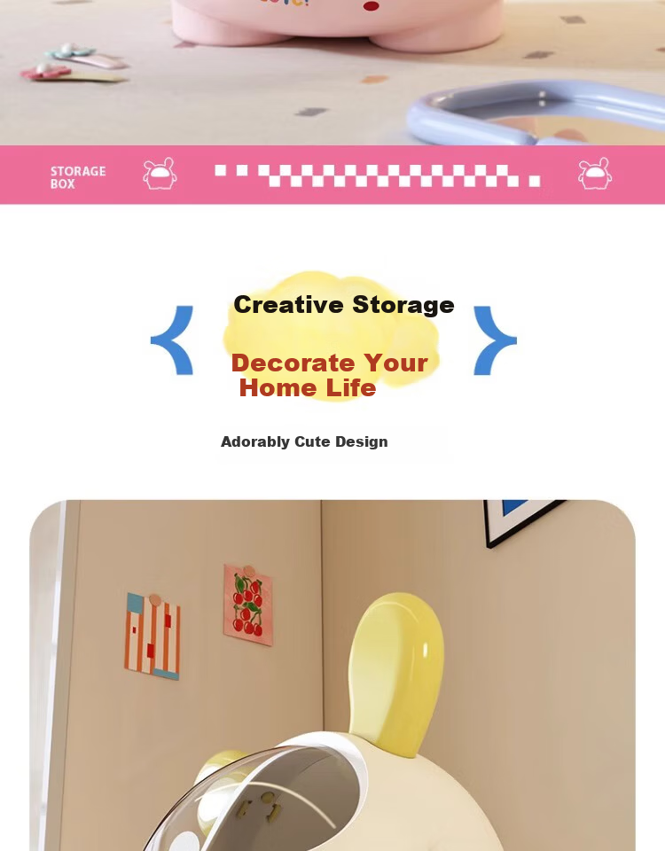 JiaDu Desktop Storage Box with Lid Large Capacity Dustproof Children's Hair Accessories Snack Stationery Cute Storage Bucket Display Rack 2