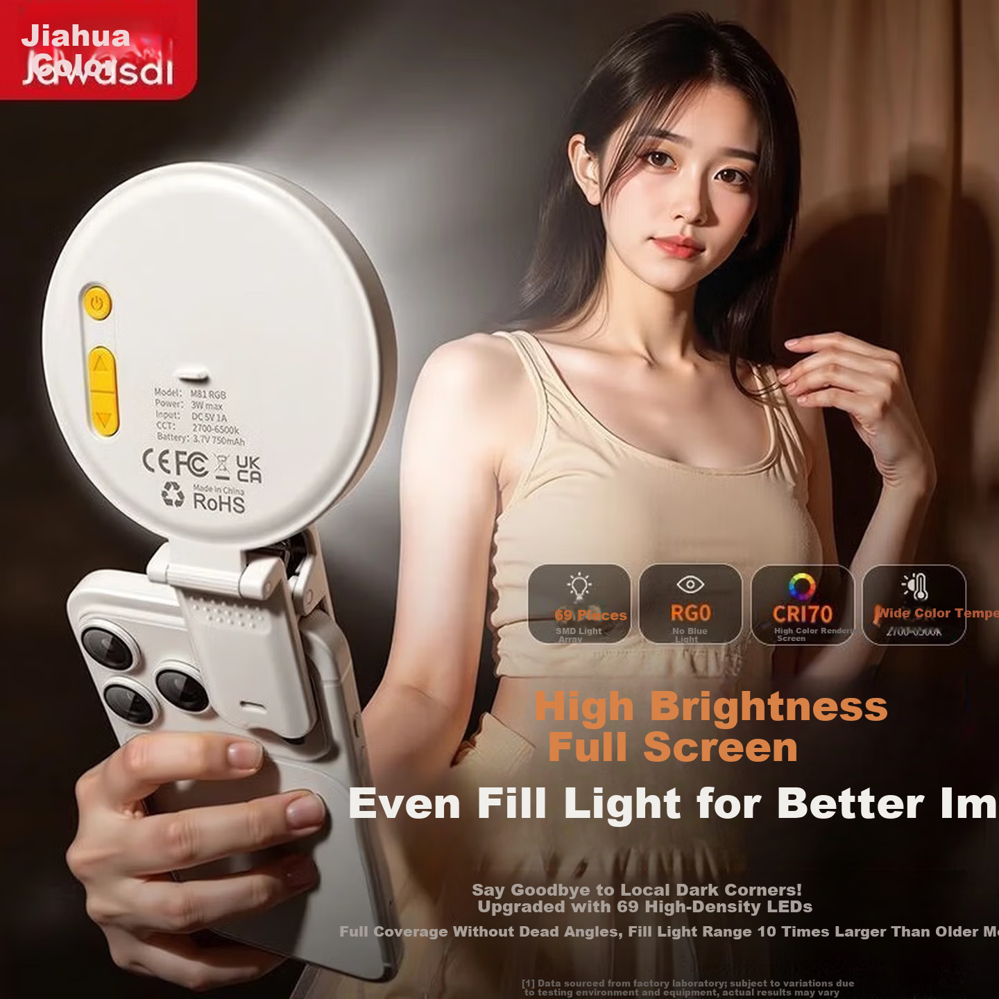 JIAHUACAI Mini Portable LED Pocket Fill Light for Mobile Phone Selfie Live Streaming Photography Camera Lighting Small Outdoor Travel Handheld Beauty Tofu Light