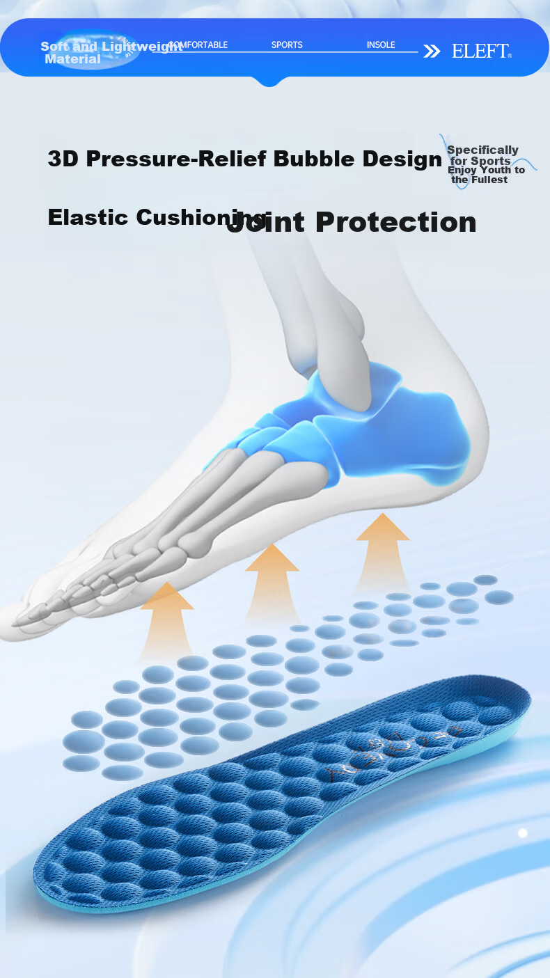 Eleft Sports Running Insoles Sweat-Absorbing Moisture-Wicking Dry Comfortable Arch Support Shock Absorption Insoles Light Gray Men's 4