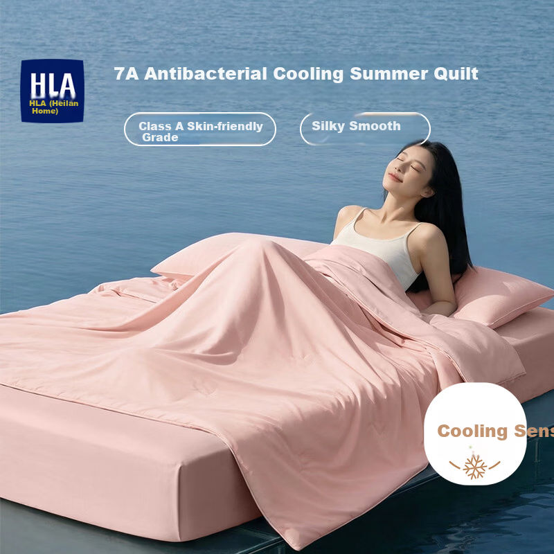 HLA 7A Antibacterial Knitted Summer Quilt Dual-Sense Cooling Quilt Air-Conditioning Quilt Summer Cooling Quilt Core Sakura Pink 150*200cm