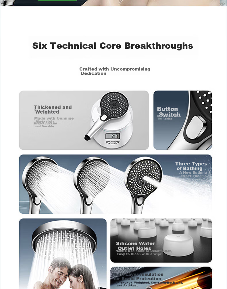 BOONEN High-Pressure Shower Head Large Panel Powerful Water Flow Bathroom Shower Heater Rainfall Showerhead 4