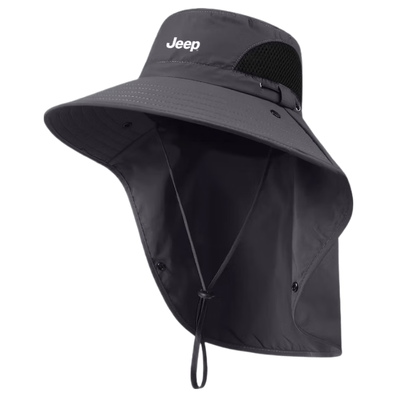 JEEP Men's Summer Outdoor Fishing and Mountaineering Sun Protection Hat Large Brim UV Protection Fisherman Hat