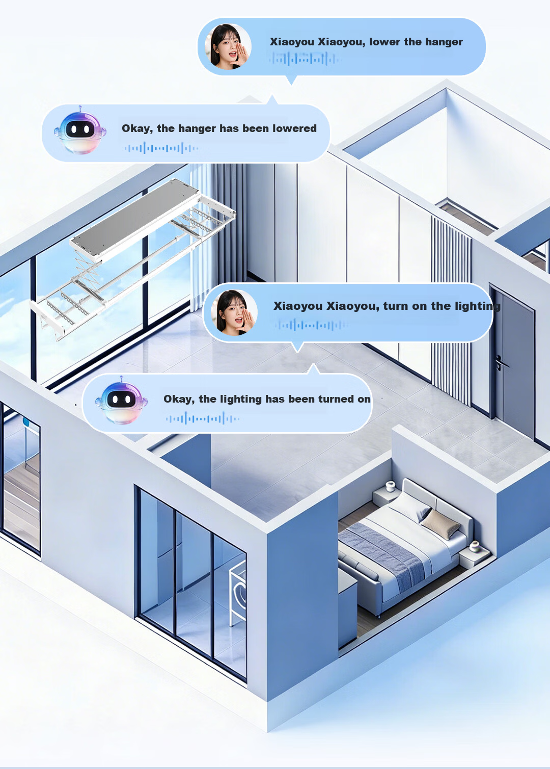 Haier Electric Clothes Drying Rack Smart Invisible Fully Automatic Lifting Balcony Clothes Dryer Wireless Remote Control Drying Rod 5