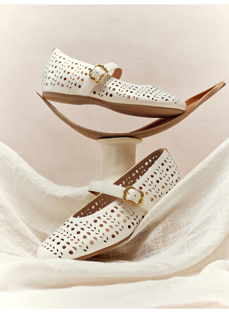 Senda Mary Jane Shoes Women 2026 Summer New Mall Style Hollow Breathable Height Increasing Flats XYH02BQ6 Off-White 39 12