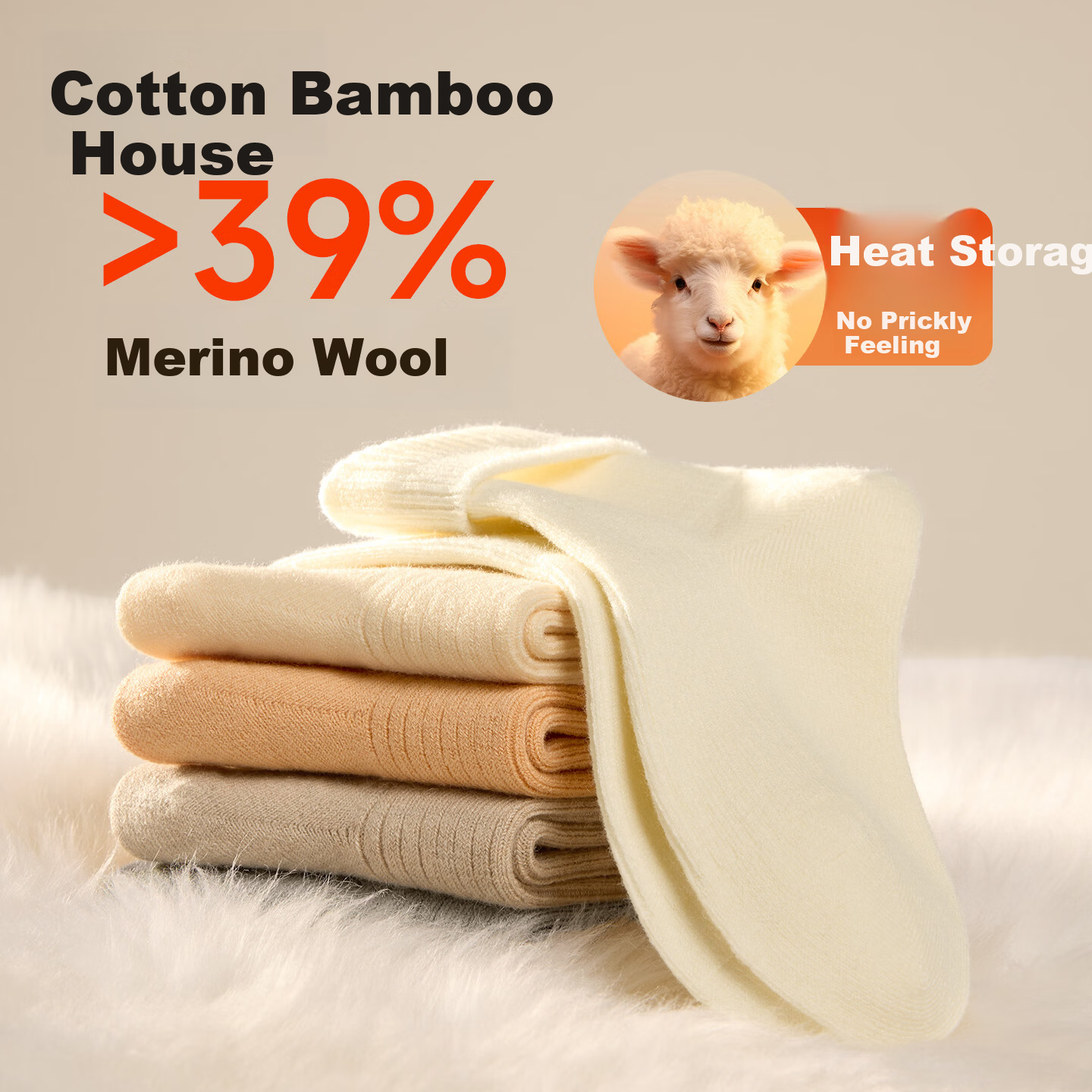 Mianzhu Wool Children's Socks Spring Summer Boys Girls Non-Slip Solid Color Thick Mid-Calf Socks 4 Pairs