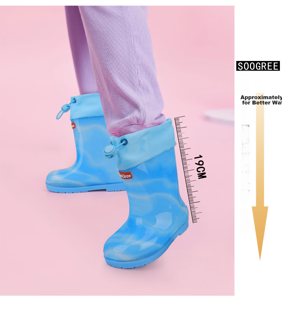 SooGree Kids Waterproof Non-Slip Durable Rain Boots Cute Cartoon Splash-Proof Outdoor School Shoes for Boys and Girls 15