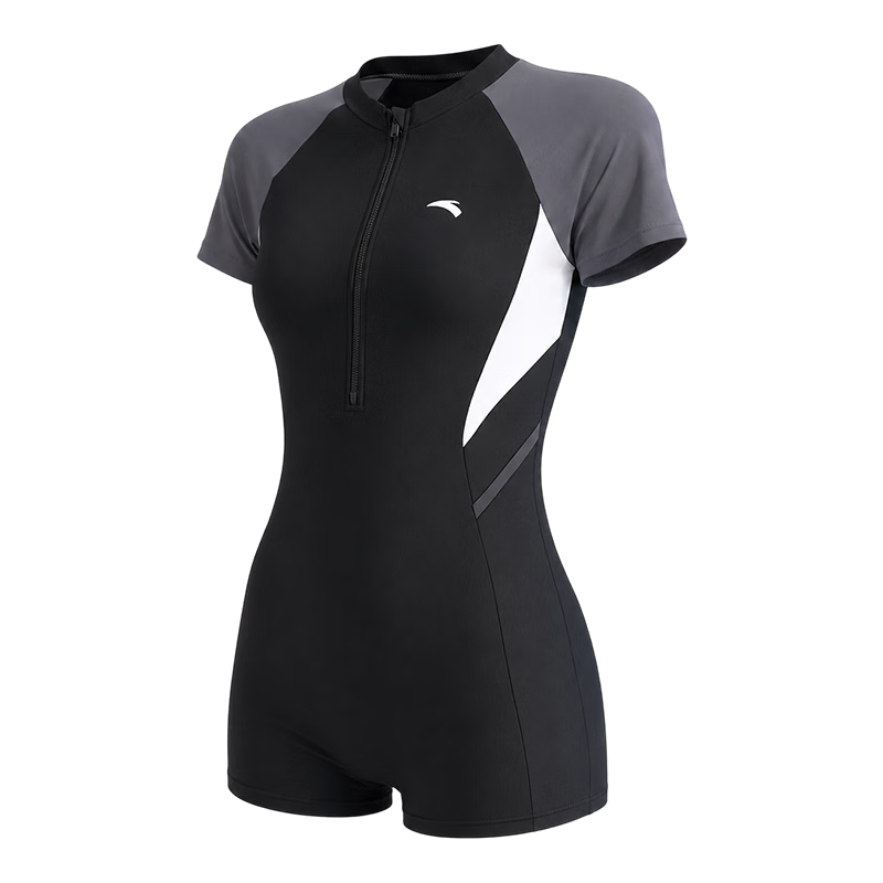ANTA Women's One-Piece Swimsuit, Fashion Color-Block Waist-Slimming Swimwear, Square Leg, Suitable for Swimming Pools and Hot Springs