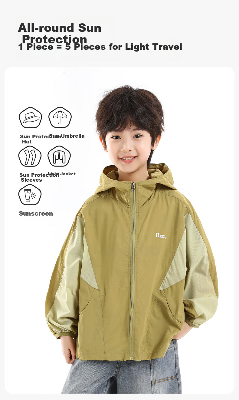 Little Elephant Hamm Boys' Sun Protection Jacket Children's Lightweight Summer Coat 2026 Boys' Skin Jacket UPF50+ Green 110 cm 10