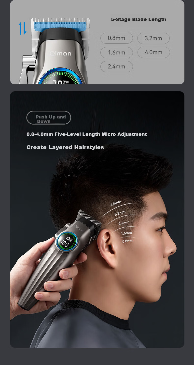 Qiman Professional Electric Hair Clipper Barber Haircut Trimmer Oil Head Salon Barber Shop Electric Hair Trimmer Gradient Engraving Adult Haircut Tool Full Set 2026 New Model 8