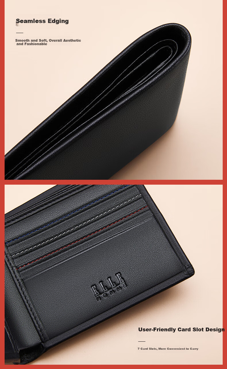 ELLE HOMME French brand men's wallet, short genuine leather pouch, cowhide money clip, birthday gift for husband or father on Father's Day 13