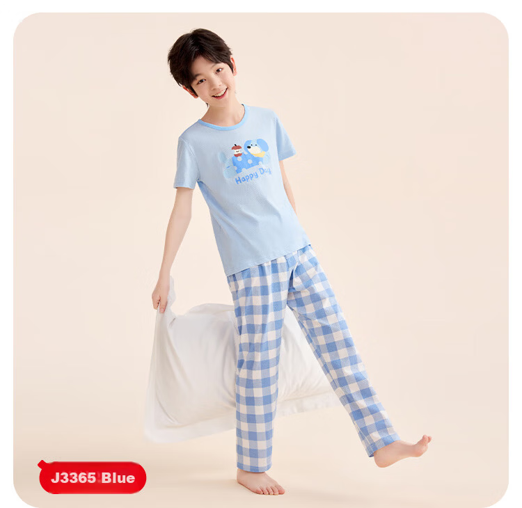 Hodo Kids Cotton Short Sleeve Pajama Set Summer Thin Air Conditioning Homewear 7A Antibacterial J3365 Green 130 6