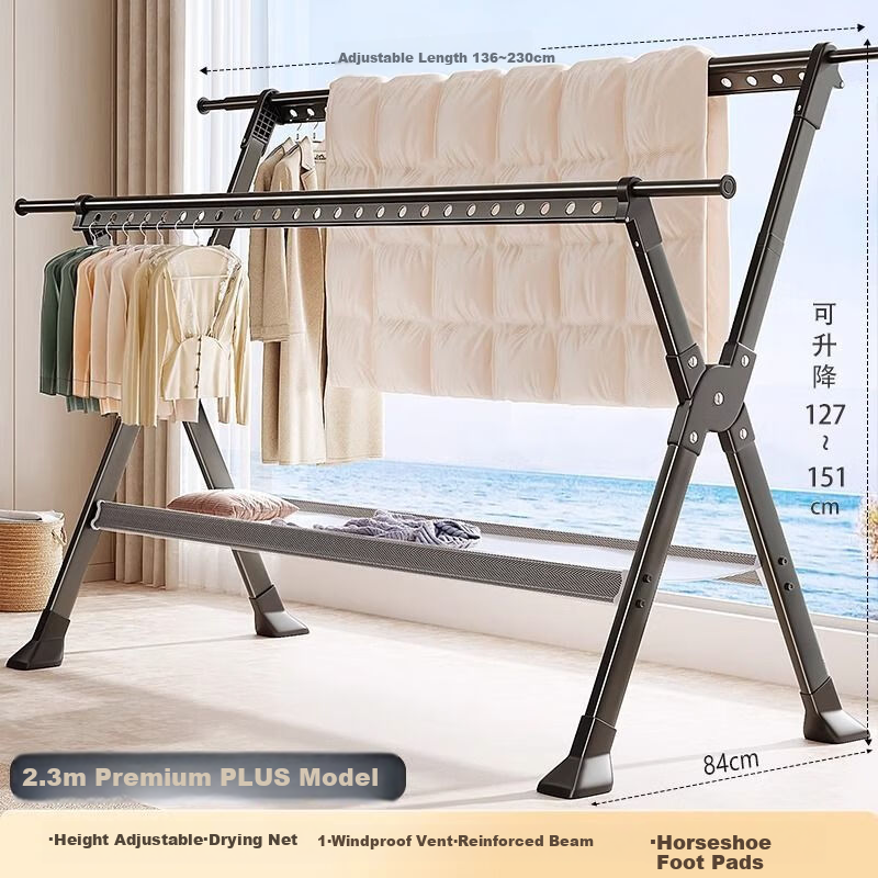 FEIDIAO Folding Adjustable Height Clothes Drying Rack Aluminum Alloy Indoor Outdoor Balcony Clothes Hanger