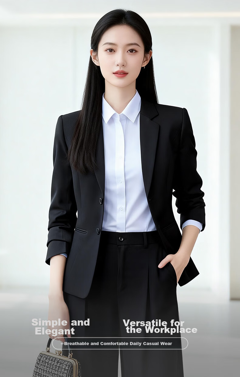 Yulixi Women's Navy Blue Business Slim Fit Wrinkle-Free Blazer Suit 2026 New Two-Piece Set 1