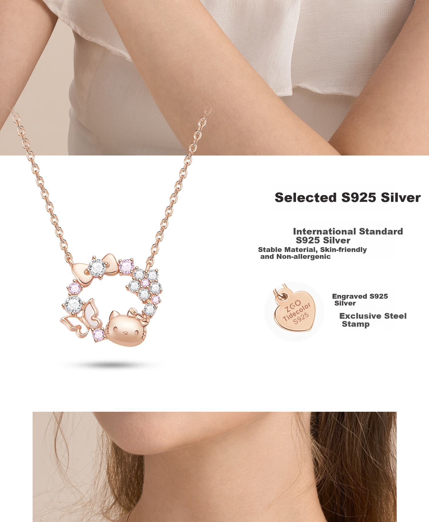 SANRIO Hello Kitty 925 Sterling Silver Necklace for Women Premium Birthday Gift 3223 6