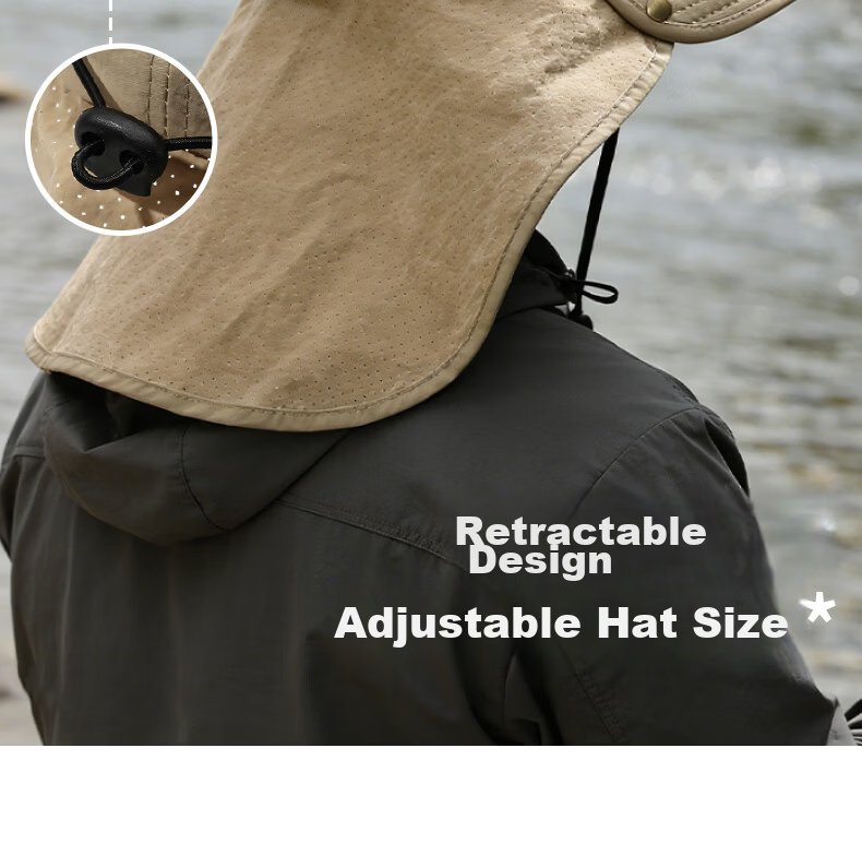 TUCANO Men's Summer Sun Protection Hat Outdoor Fishing UV Protection Sun Hat Neck Guard Large Brim Bucket Hat 13