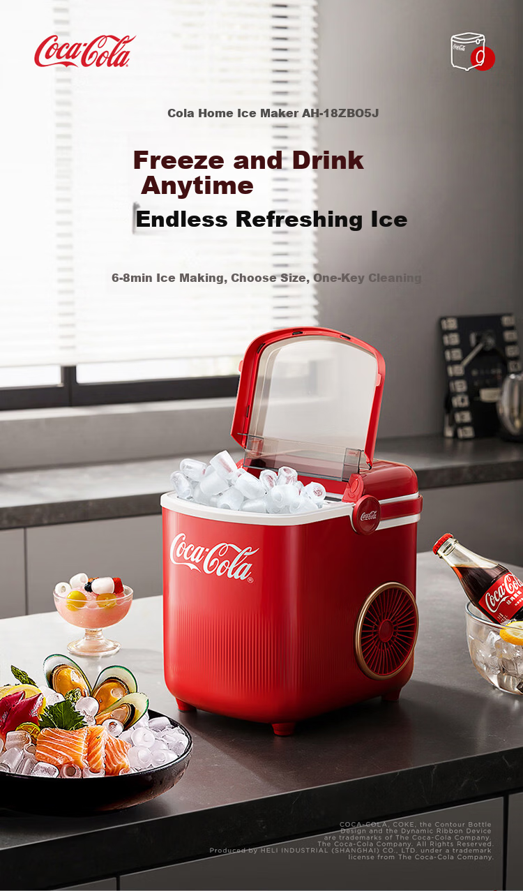 Coca-Cola Home Use Small Fully Automatic Ice Maker One-Key Cleaning Bullet Ice Mini Dormitory Ice Machine Adjustable Ice Size Portable 1.2L About 100 Ice Cubes AH-18ZB05J 1
