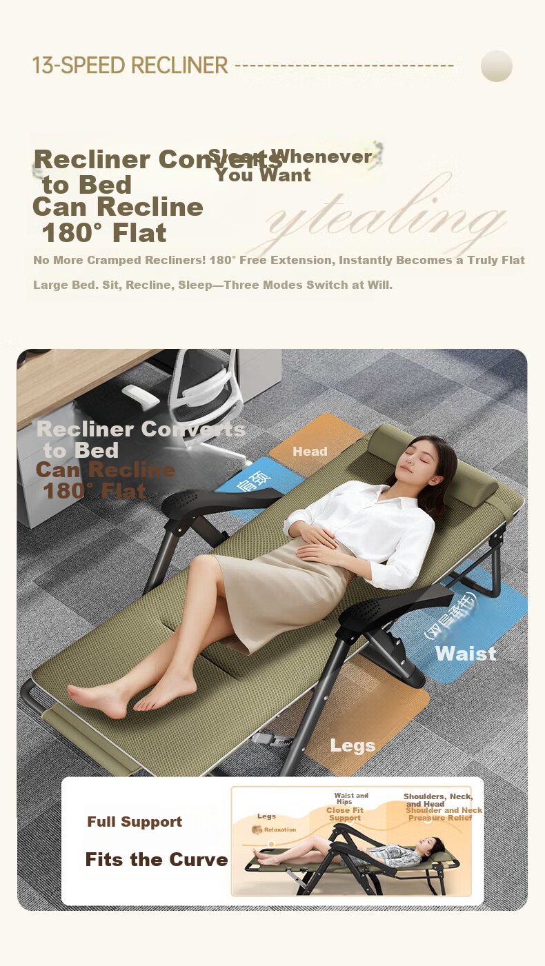 JEEP Folding Bed Recliner Office Nap Bed Single Nap Chair Care Bed Folding Chair Military Cot Thickened Cotton Pad 2