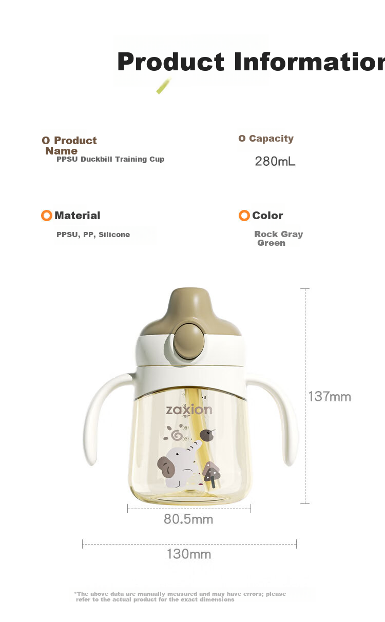 Zaxion Little Elephant Training Cup Duckbill Spout Rock Gray Green PPSU Training Cup Anti-Choke Baby Cup Straw Cup for Children 6 Months+ 23