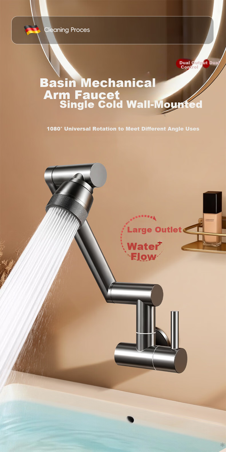 IVORPO [Germany] Built-in Single Cold Kitchen Faucet High-Arc Pressurized Splash-Proof Basin Sink Vegetable Washing Faucet 1