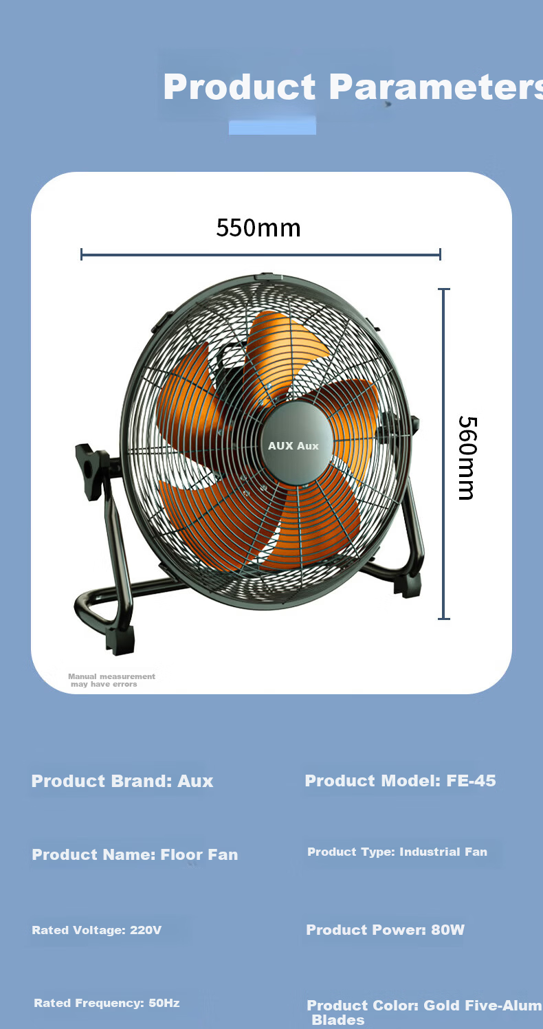 AUX Industrial Floor Fan 20-inch High Power Table Fan Commercial Home Use Pure Copper Motor 18