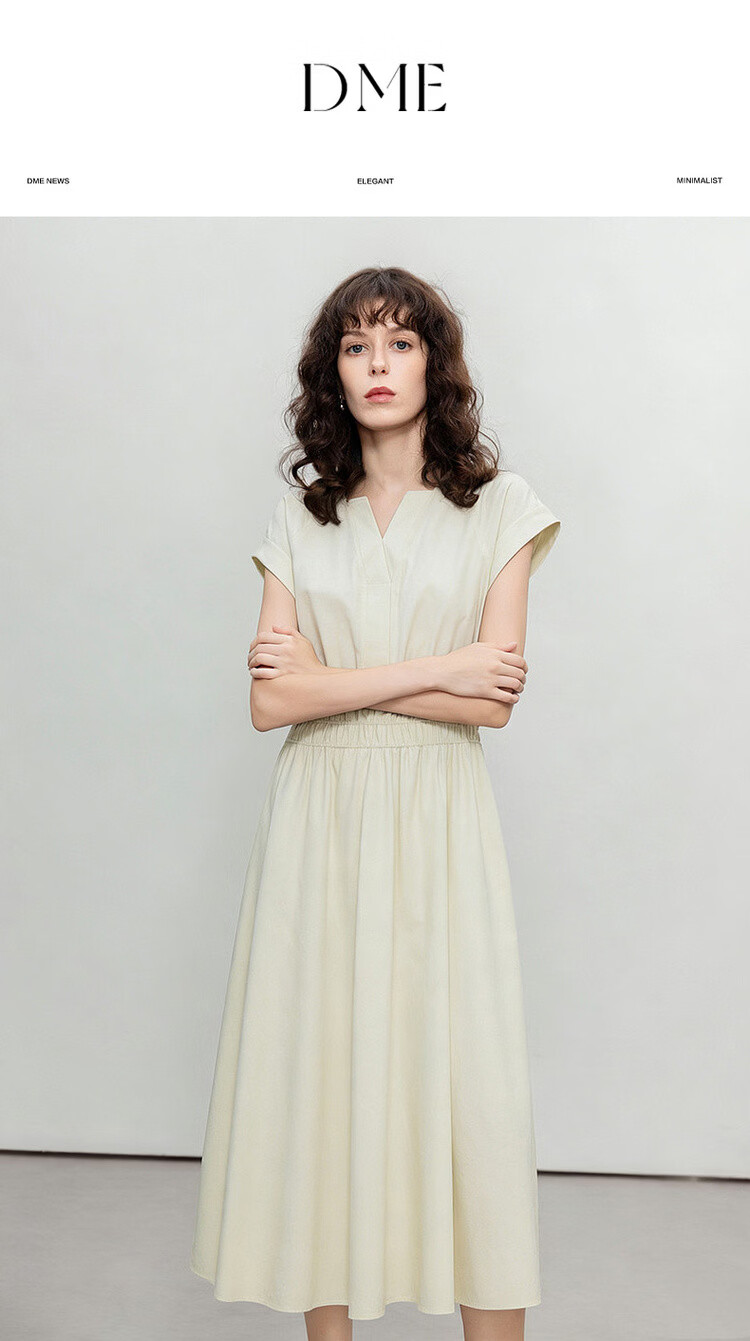 Demana [Lyocell Cotton Blend] Summer Simple Style V-Neck Short Sleeve Waist-Cinched A-Line Slimming Work Dress for Women 1
