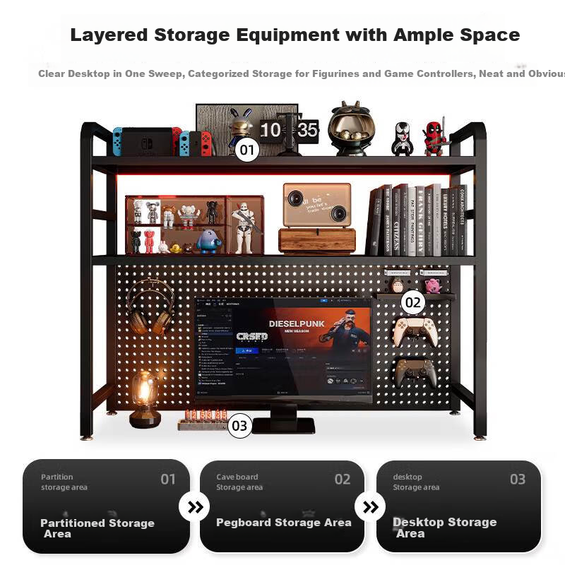 Shanshan Wooden Pegboard Multi-Layer Storage Rack Desktop Bookshelf Dormitory No-Drill Organizer Student Desk Shelf