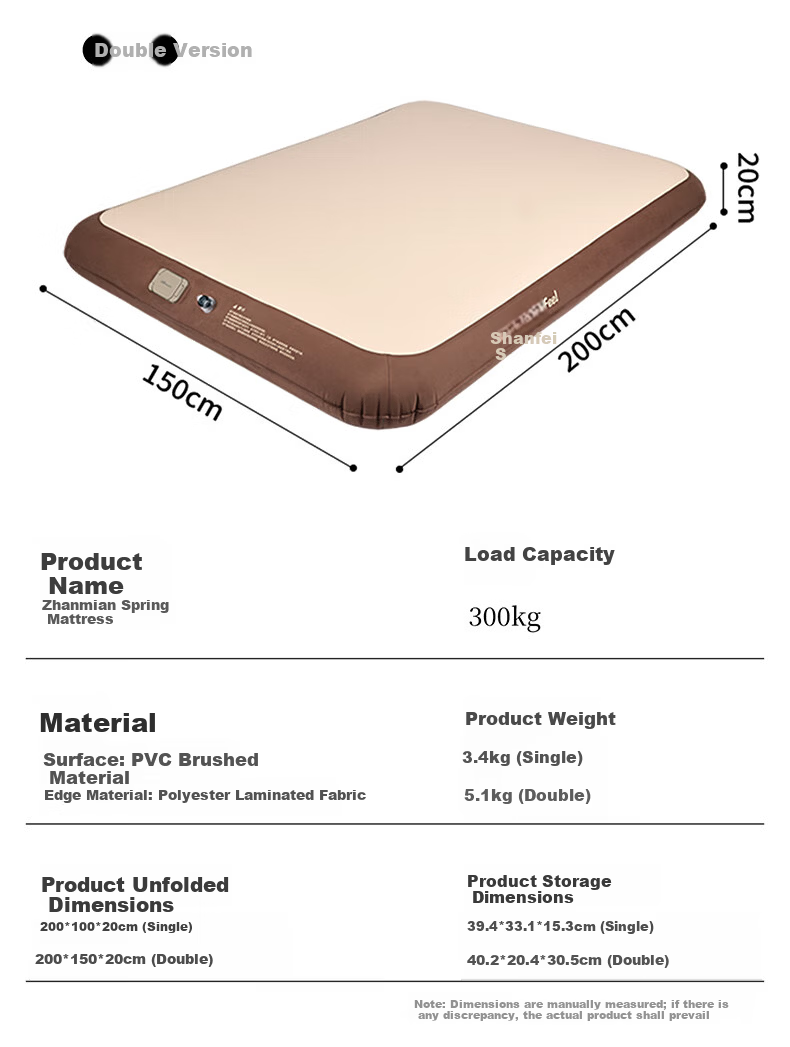 Shanfei Fengmian Self-Inflating Air Mattress Outdoor Camping Air Pad Floor Sleeping Mat Home Use Inflatable Sleeping Pad Three-Person Size 20