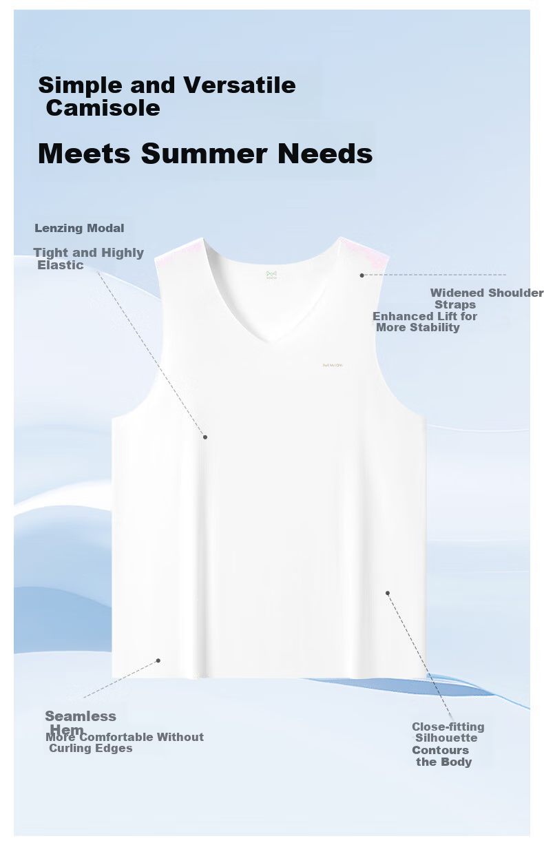 MiiOW Little Black Gold Series 2026 New Summer Men's Seamless V-Neck Wide Shoulder Modal Sleeveless Base T-Shirt 3