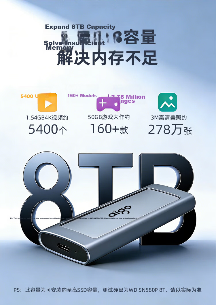 Aigo M.2 SSD Enclosure NVMe/SATA Dual-Protocol M.2 Portable Hard Drive Laptop SSD External Type-C 3.2 High-Speed Universal Reader 6