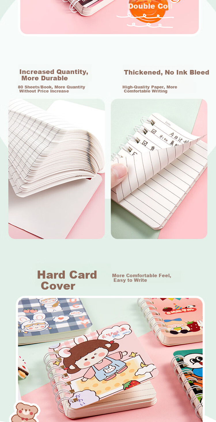 Jufu Cartoon Notebook Cute Pets A7 Lined Notebook 4-Pack Large Capacity Extra Thick Student Homework General Use Graduation Season Children's Day Reward Stationery Practical Gift 4