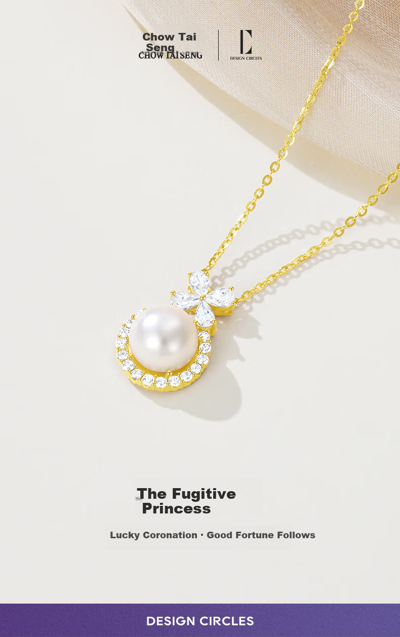 CHOW TAI SENG DC Clover Pearl Necklace for Women Sweater Chain Sterling Silver Luxury Clavicle Chain Birthday Gift for Girlfriend Wife 1
