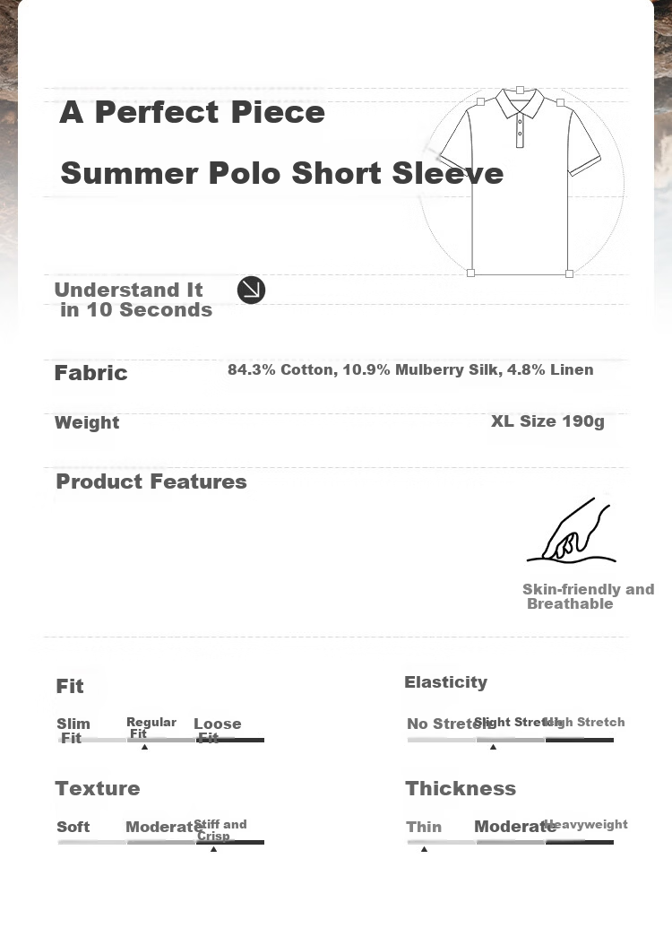 JD Jingzao Men's Premium Short Sleeve T-Shirt Silk Linen Cotton Polo Shirt Mulberry Silk Summer New Father's Day Gift Frost Apricot M 1