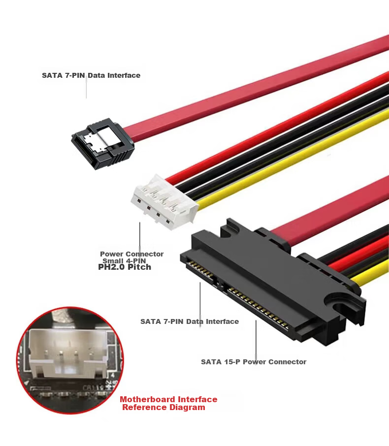 Liantuo Computer Power Cable PH2.0 Small 4PIN + SATA Adapter Integrated Hard Drive Optical Drive Data Power Cable 7+15P Hard Drive Optical Drive Power Data Cable 30CM 3
