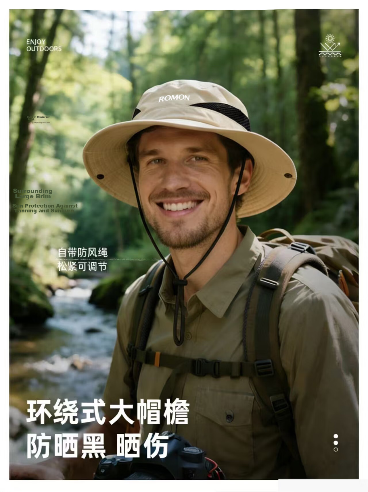 Romon Men's Fisherman Hat Sun Protection Quick-Dry Breathable Sunshade Outdoor Travel Mountaineering Fishing UV Protection Sun Hat for Women 8