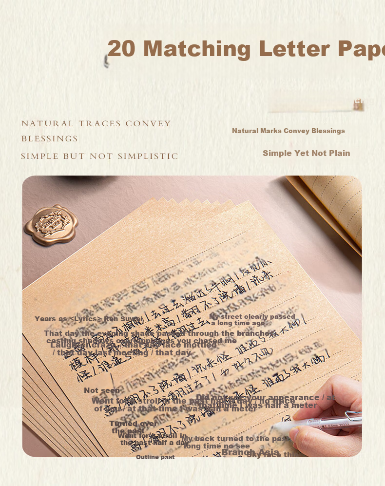 Dailuotang Linen Envelope Letter Paper Set Romantic Love Letter Stationery Greeting Cards Premium Letter Paper Postcards Wax Seal Qixi Valentine's Day Gift Confession Gift for Girlfriend Teacher's Day 3