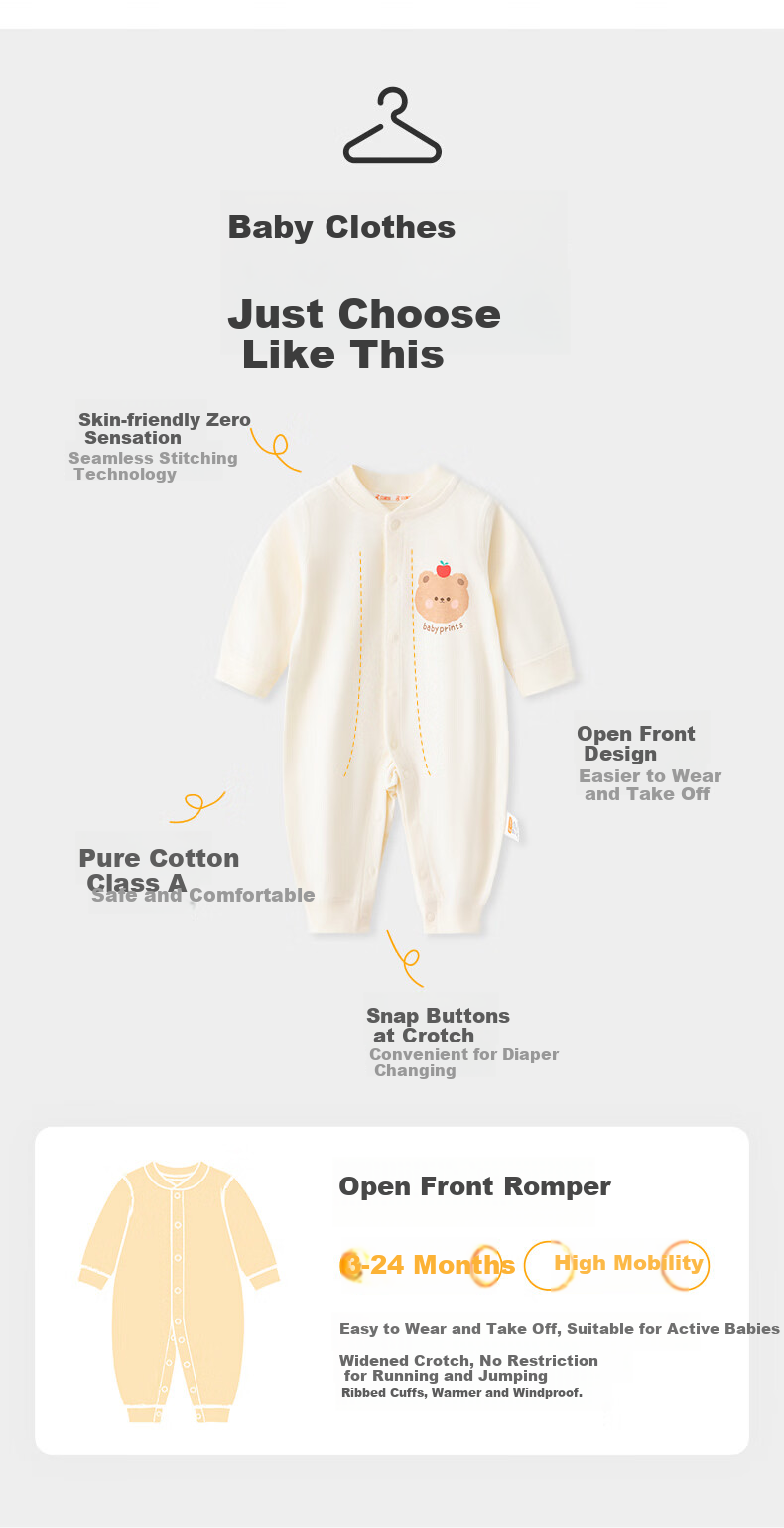 Babyprints Baby Rompers 2-Pack Unisex Cotton Long Sleeve Soft All-Season Bodysuits Rabbit 59 4