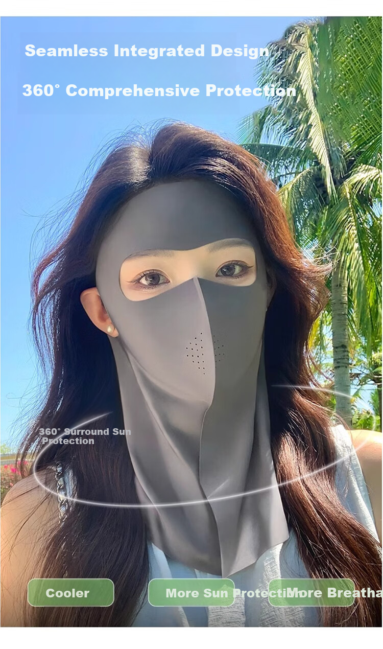 Dusenna Sunscreen Face Mask Unisex Ice Silk UV Protection 3D Sunshade Breathable Eye Protection for Running and Cycling 3