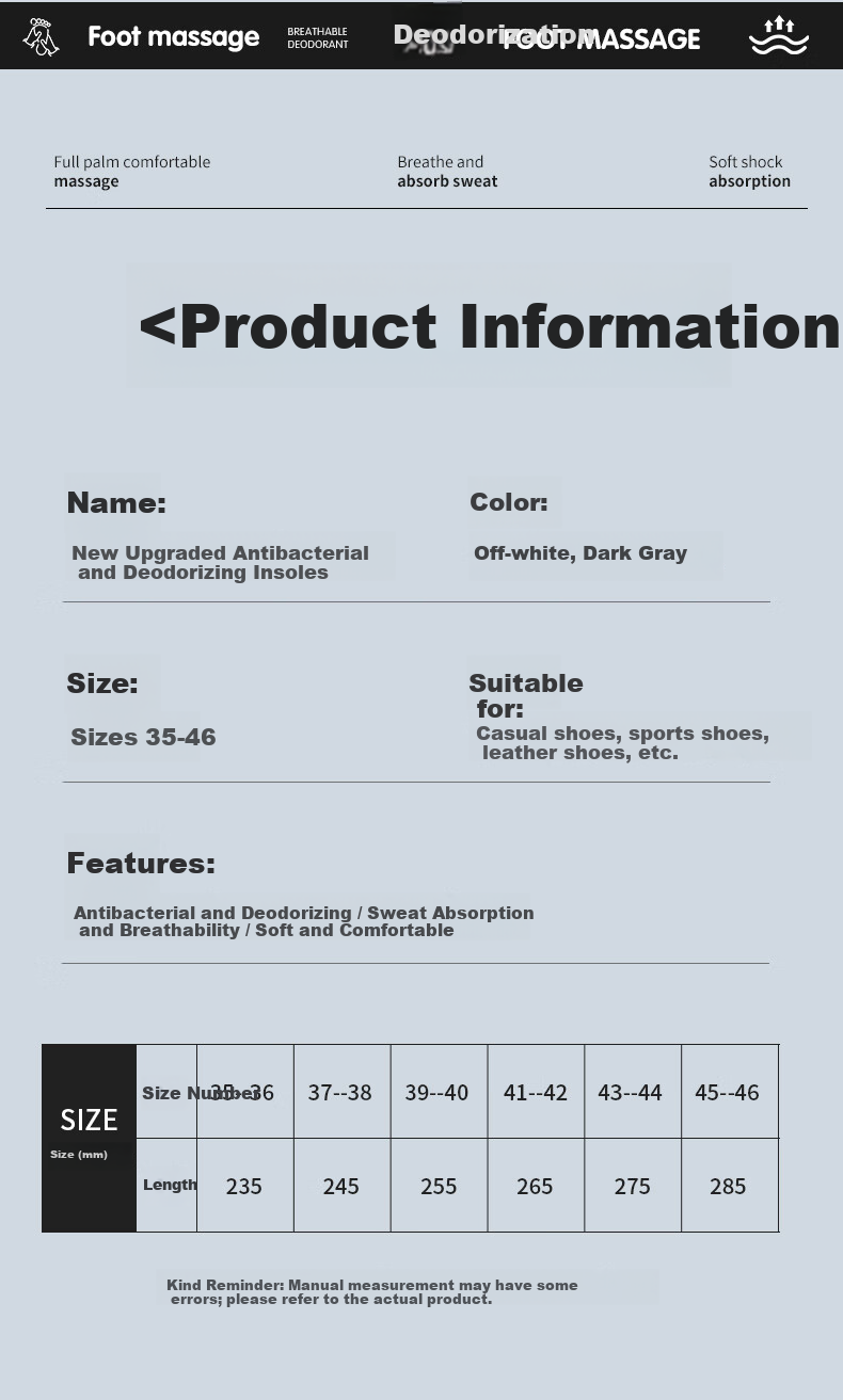 Buyun [2 Pairs] Deodorant Insoles for Men, Shock Absorption, Women's Sweat-Absorbing, Breathable, Non-Slip Military Training Deodorizing Insoles for Leather Shoes 12