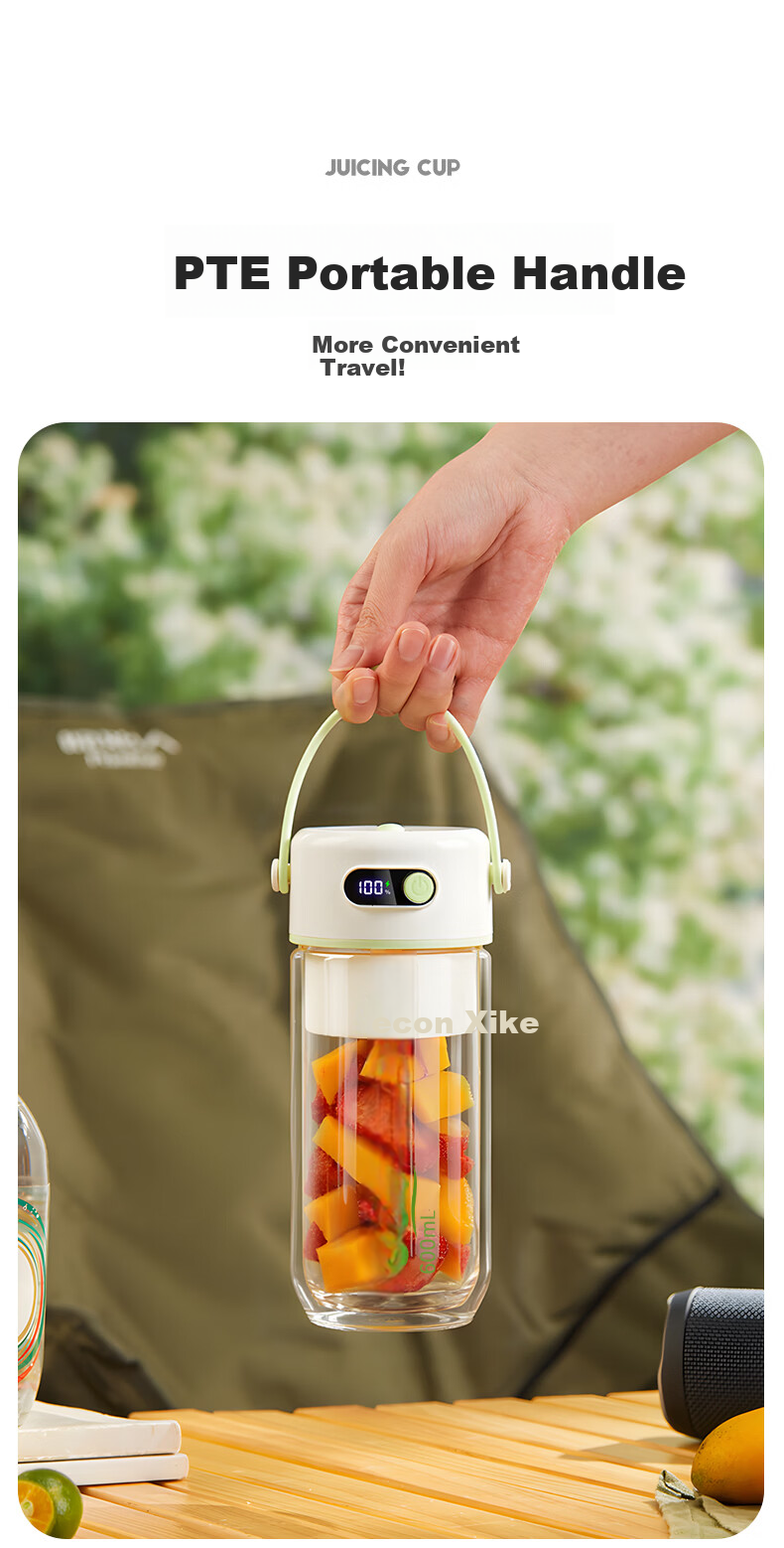 Xike Portable Juicer Double-Layer Glass Insulated Ice-Crushing Juice Cup Small Household Multifunctional Wireless Rechargeable Electric Fruit Blender with Dual Lids GZ4506 9
