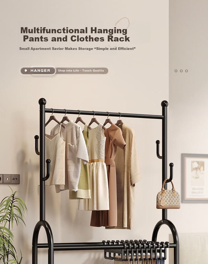 Muhan Yue Floor Standing Coat Rack Bedroom Home Clothes Hanger Storage Drying Rack Indoor Mobile Clothing Rack 1