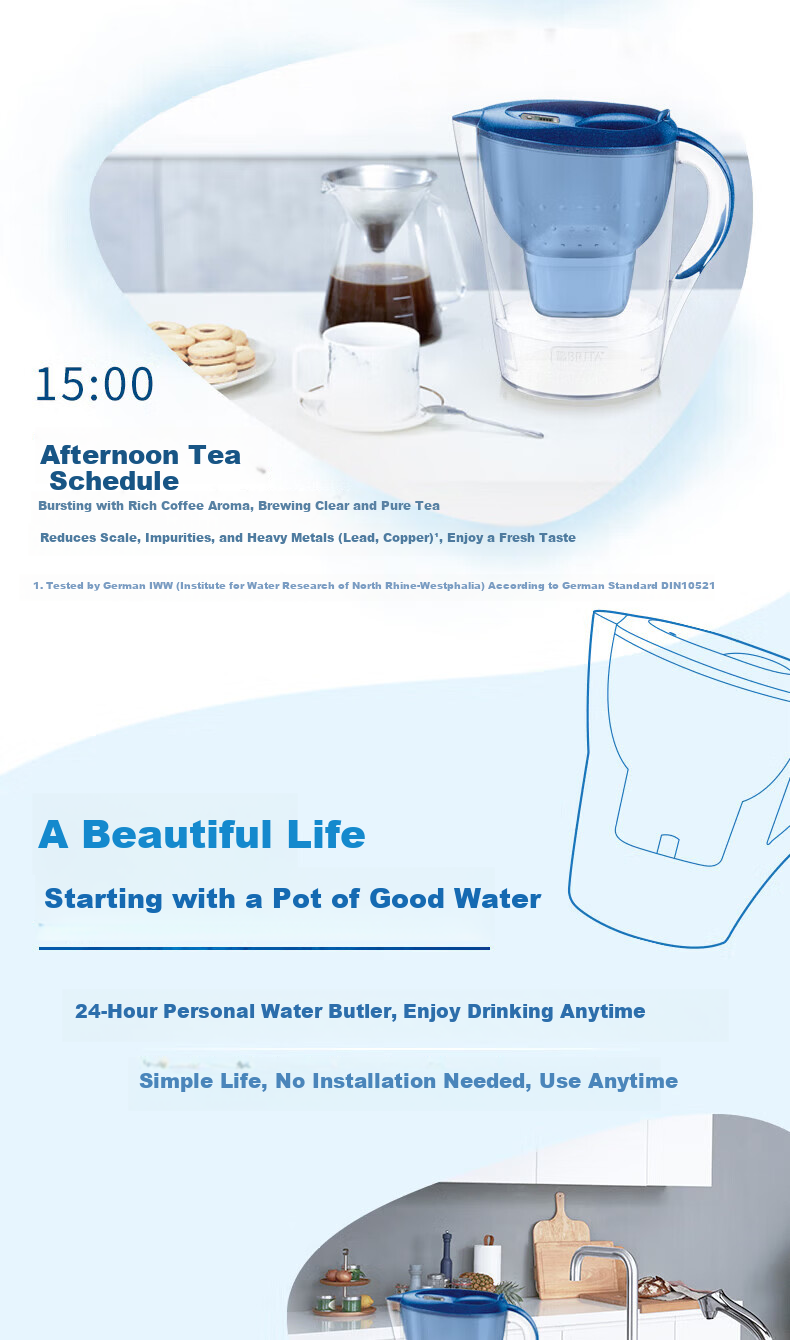 BRITA Marella XL-WPWLE Water Filter Jug with One Cartridge Starlight Blue 3.5L 2